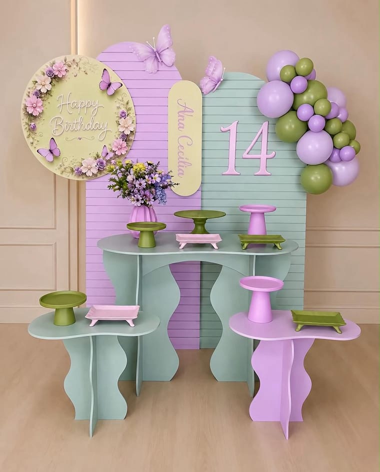 Kit Pegue & Monte tema jardim lilás criado com IA