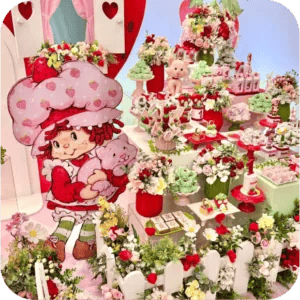 Composição floral sobre mesa de festa
