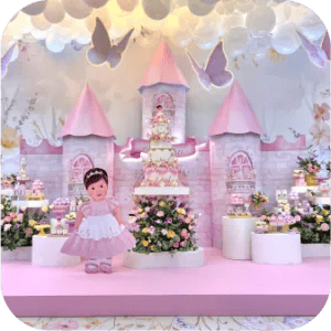 Balões encapsulados em decoração de festa
