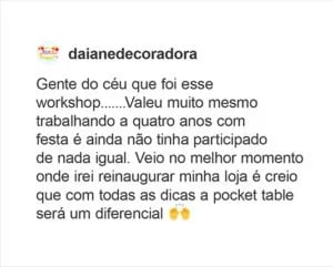 Feedback de aluna sobre o workshop
