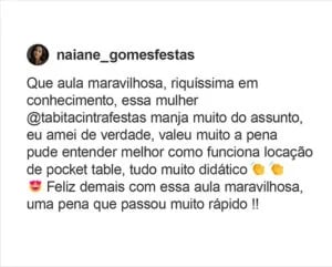 Feedback de aluna sobre o workshop