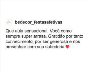 Feedback de aluna sobre o workshop