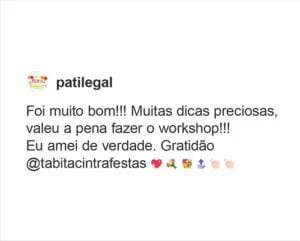 Feedback de aluna sobre o workshop
